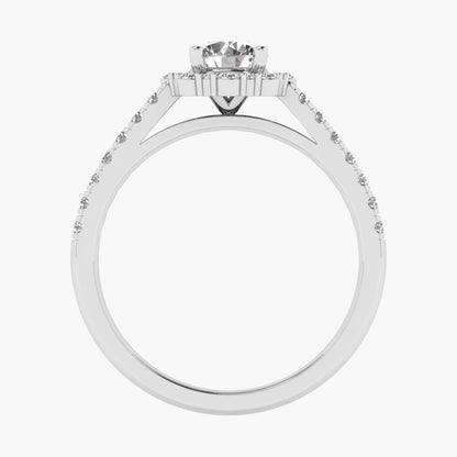 Silver ring with a diamond on a white background