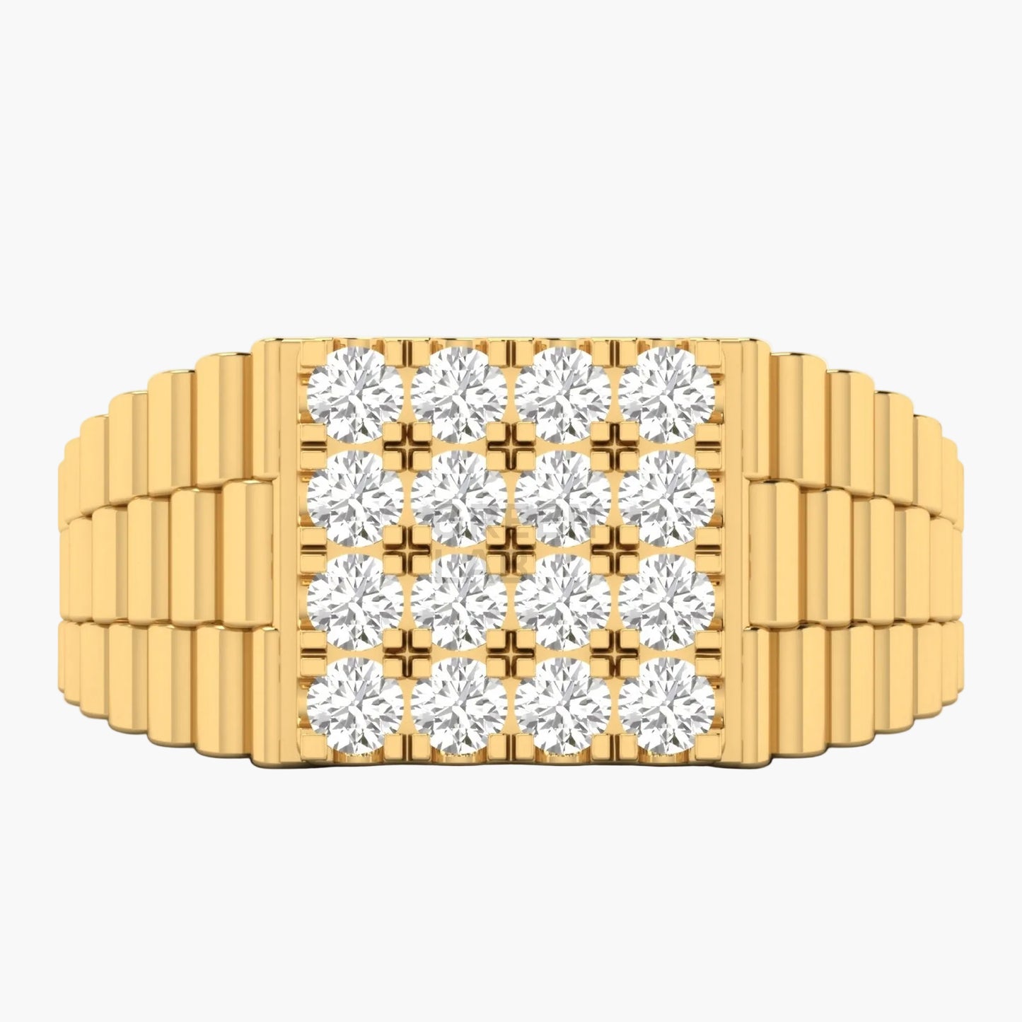 Gold ring with diamond stones on a white background
