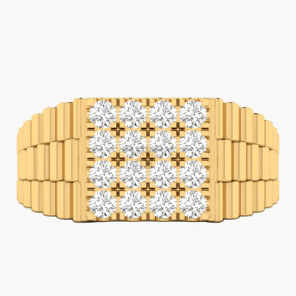 Gold ring with diamond stones on a white background