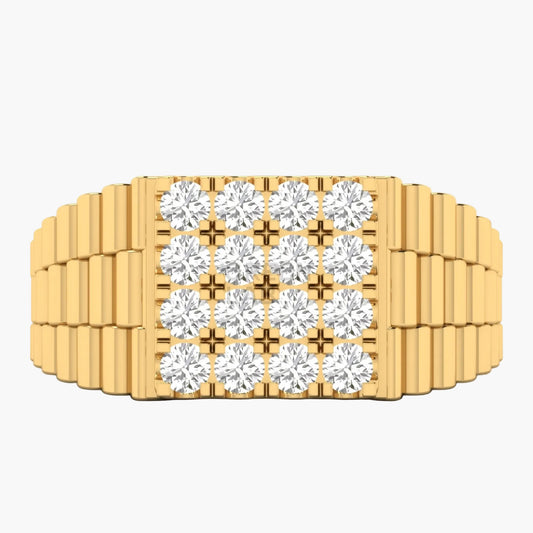 Gold ring with diamond stones on a white background