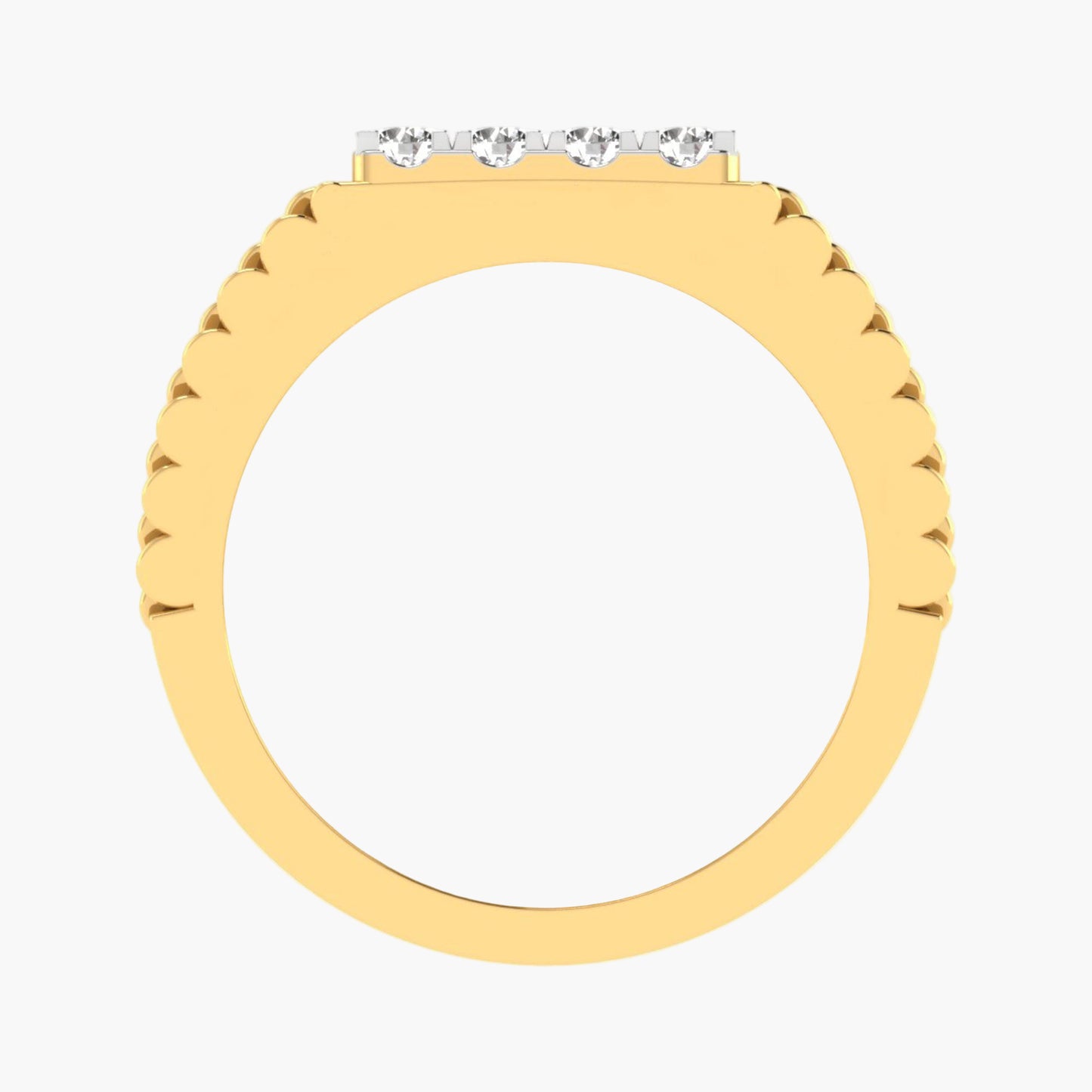 Gold ring with small diamonds on a white background