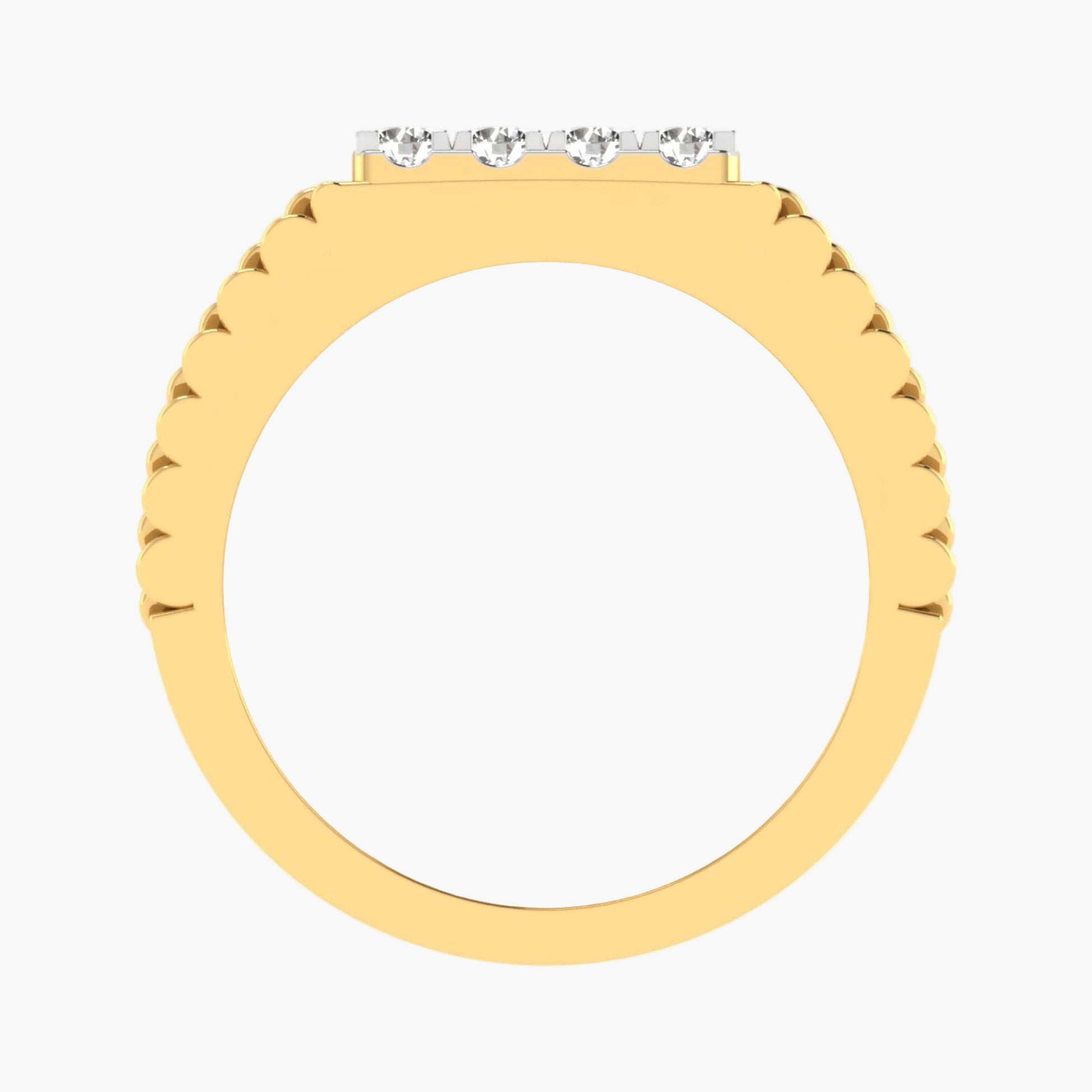 Gold ring with small diamonds on a white background