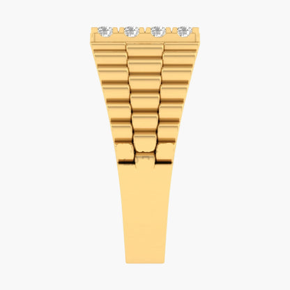 Gold watch strap with embedded diamonds on a white background