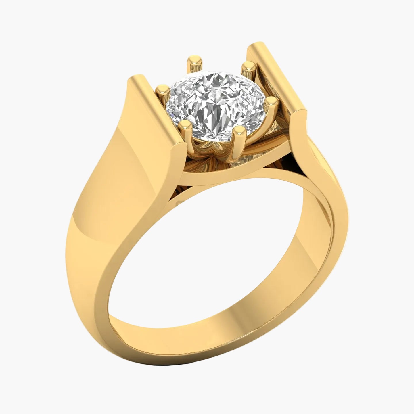 Gold ring with a diamond on a white background, featuring 'Green Lab' branding.