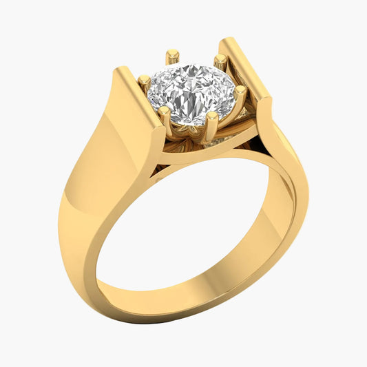 Gold ring with a diamond on a white background, featuring 'Green Lab' branding.