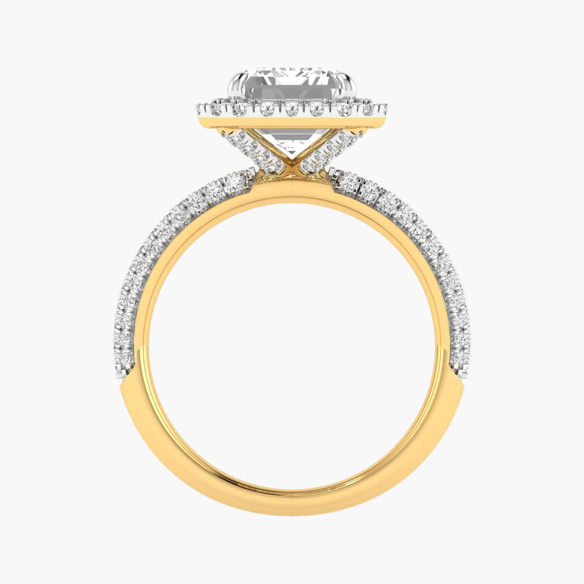 Two-tone gold ring with diamond accents on a white background