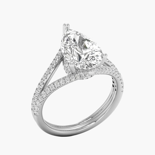 Diamond ring with a clear gemstone on a white background