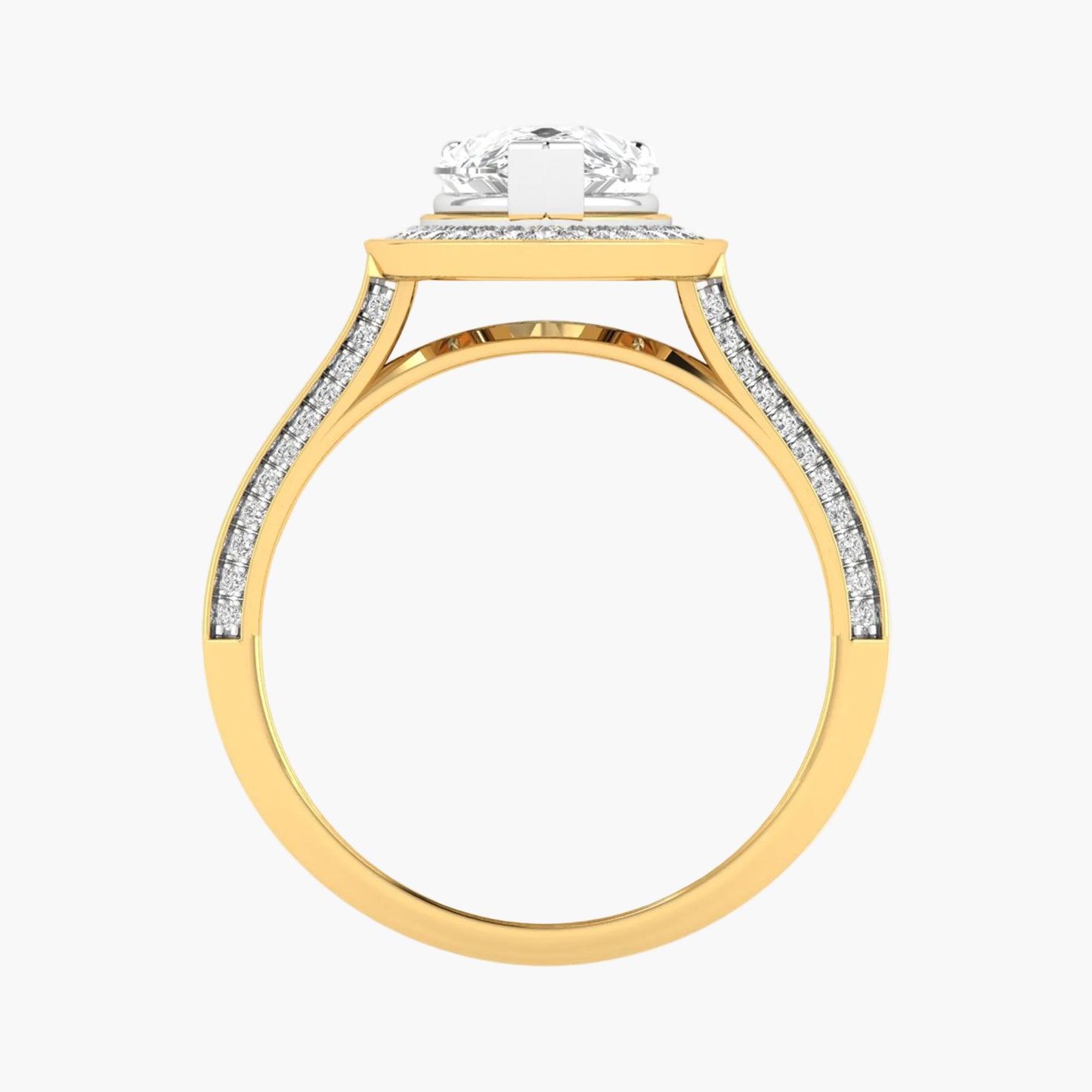 Gold ring with a diamond on a white background