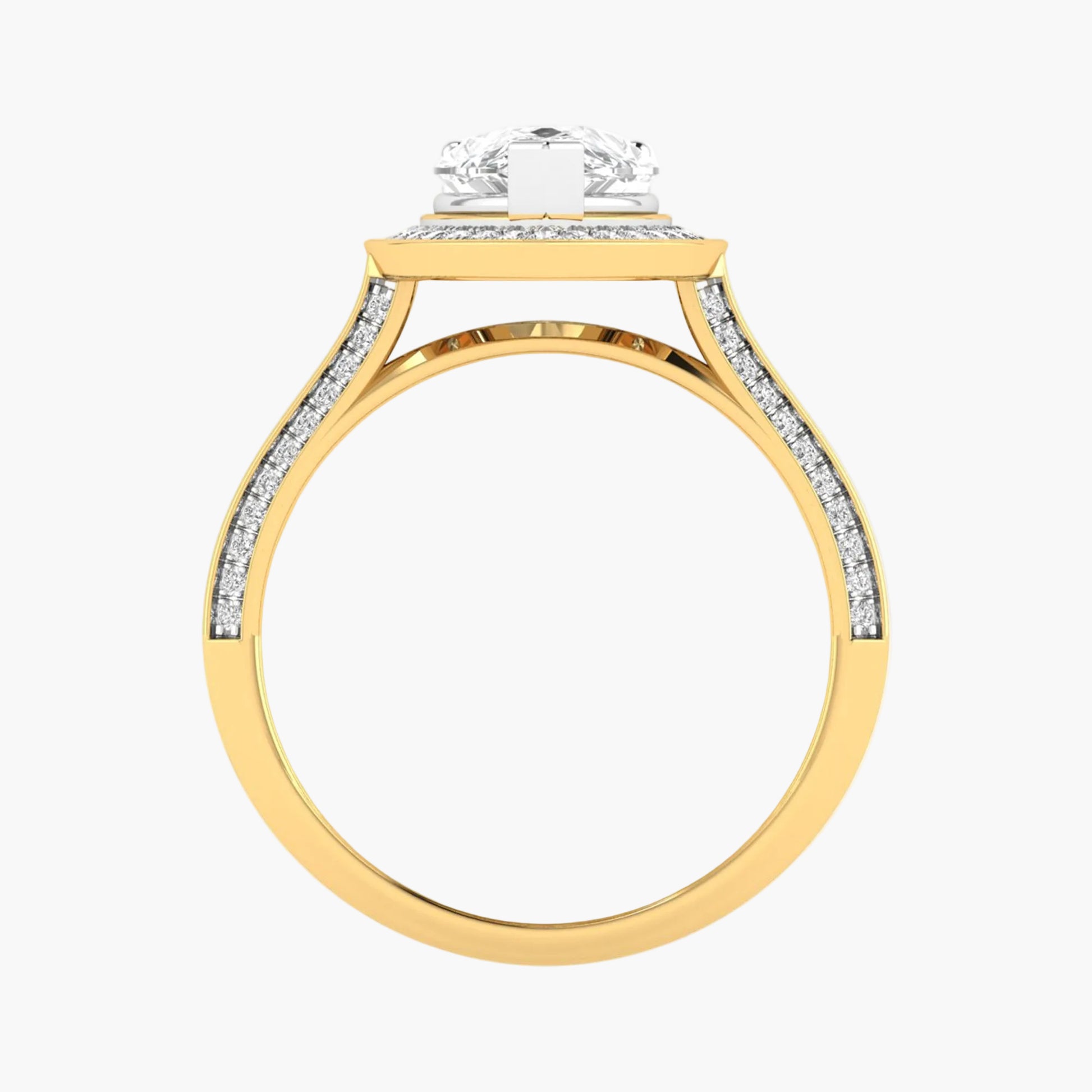Gold ring with a diamond on a white background