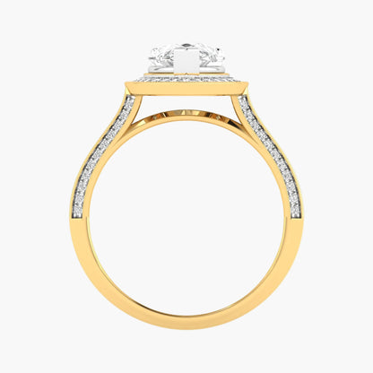 Gold ring with a diamond on a white background