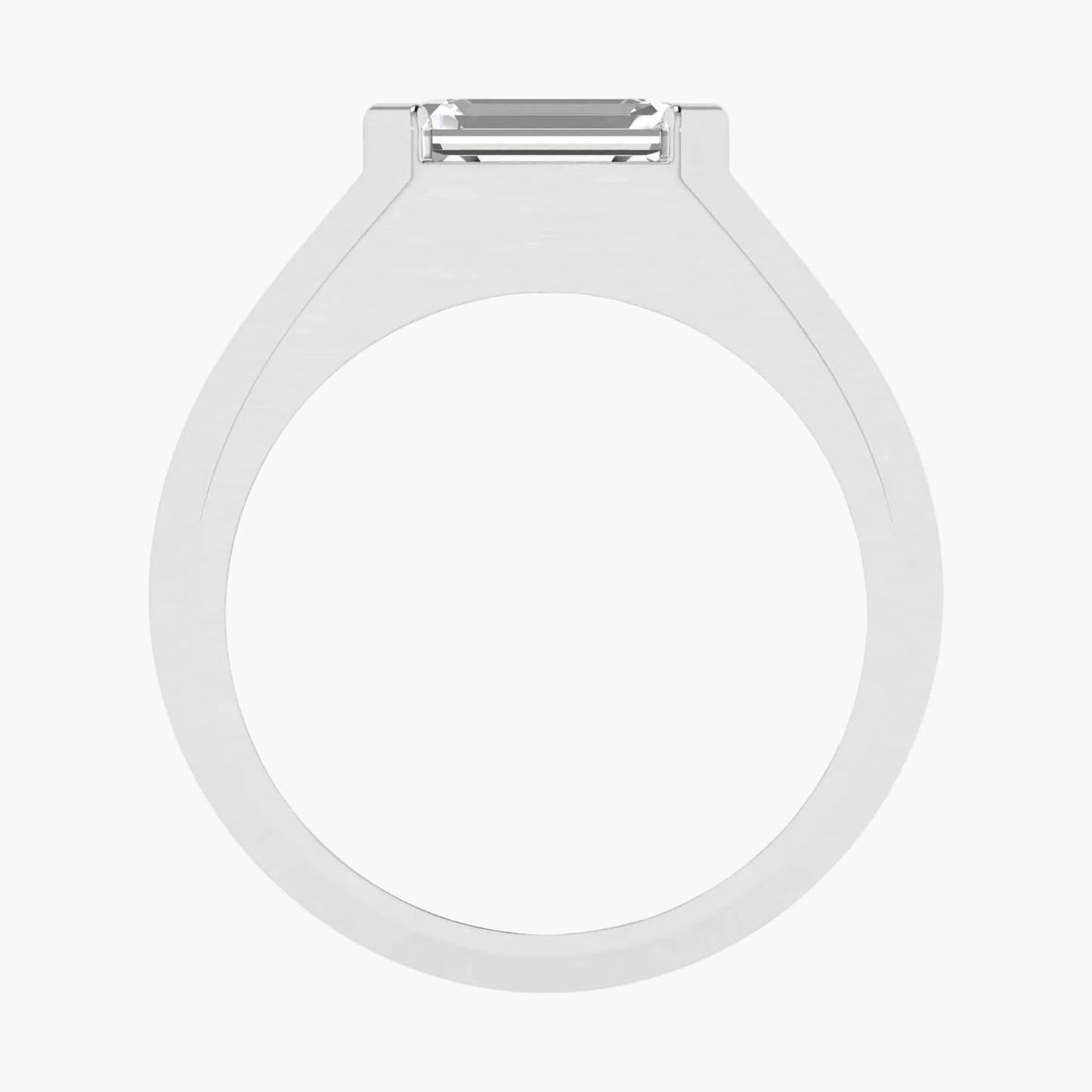 Silver ring with a rectangular gemstone on a white background