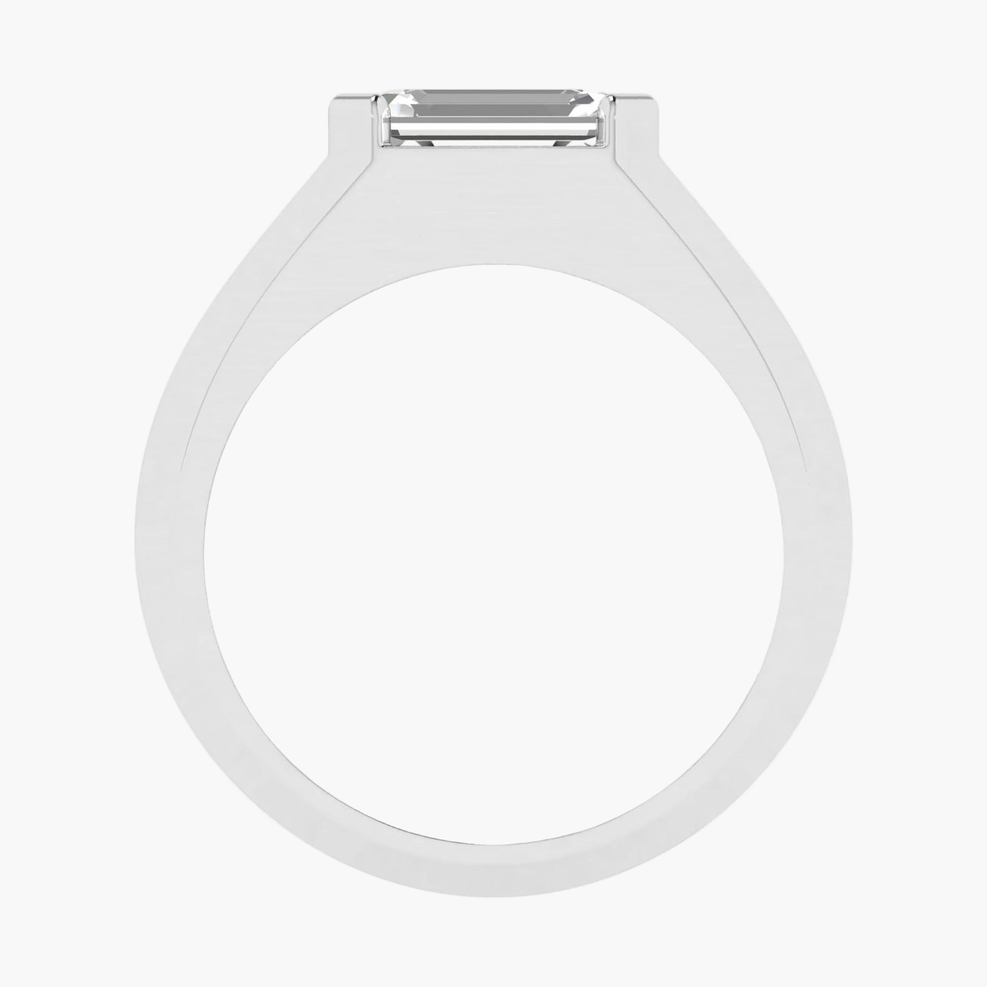 Silver ring with a rectangular gemstone on a white background