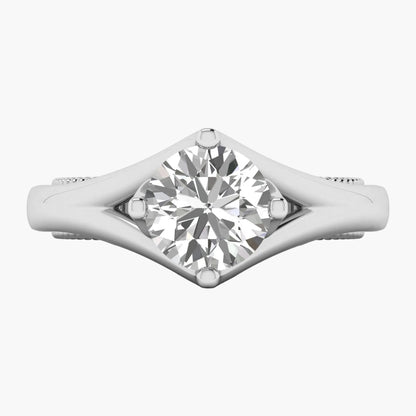 White gold ring with a diamond on a white background