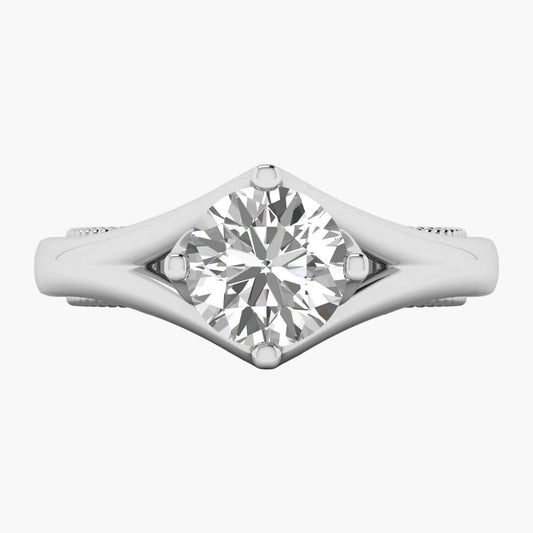 White gold ring with a diamond on a white background