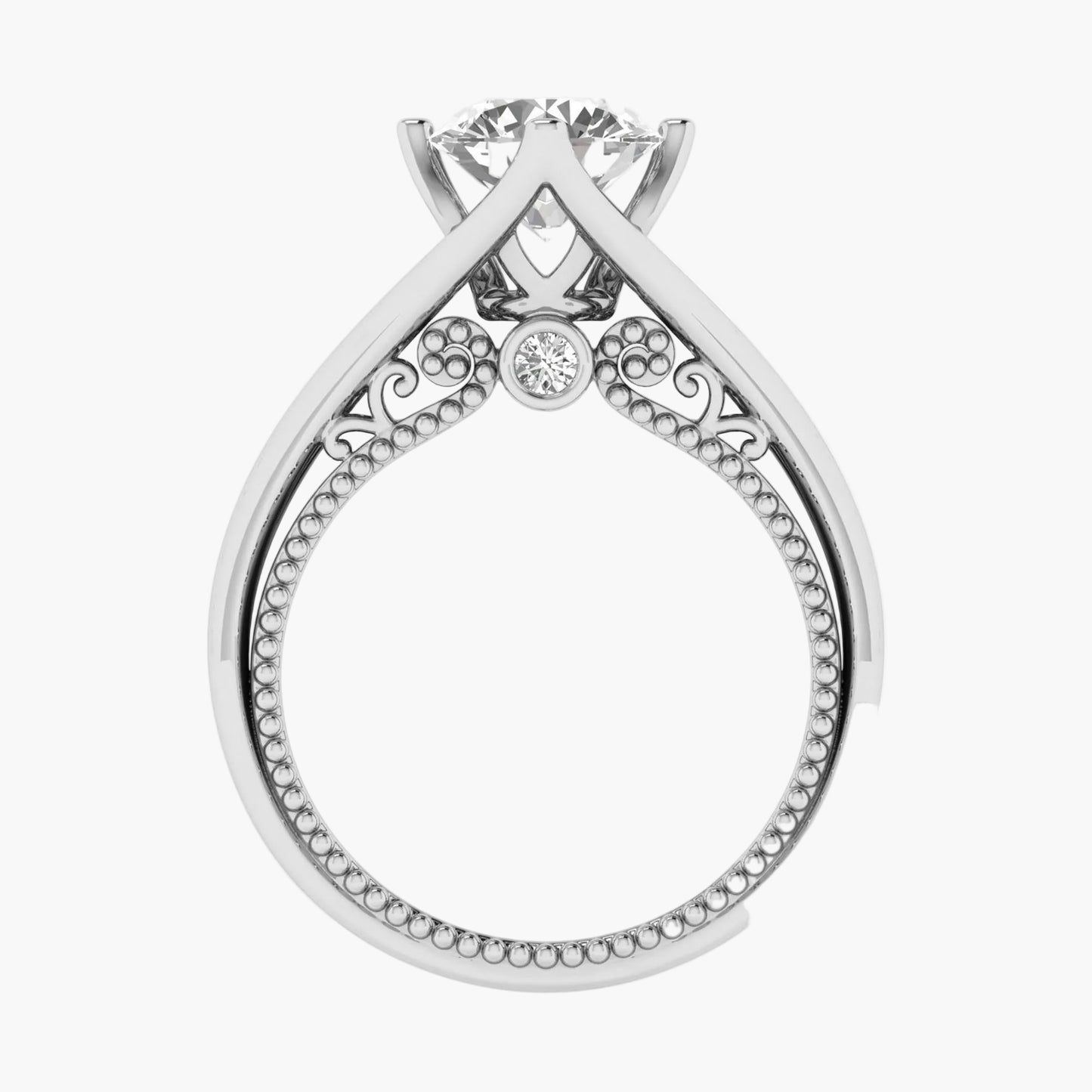 Silver ring with diamond on a white background