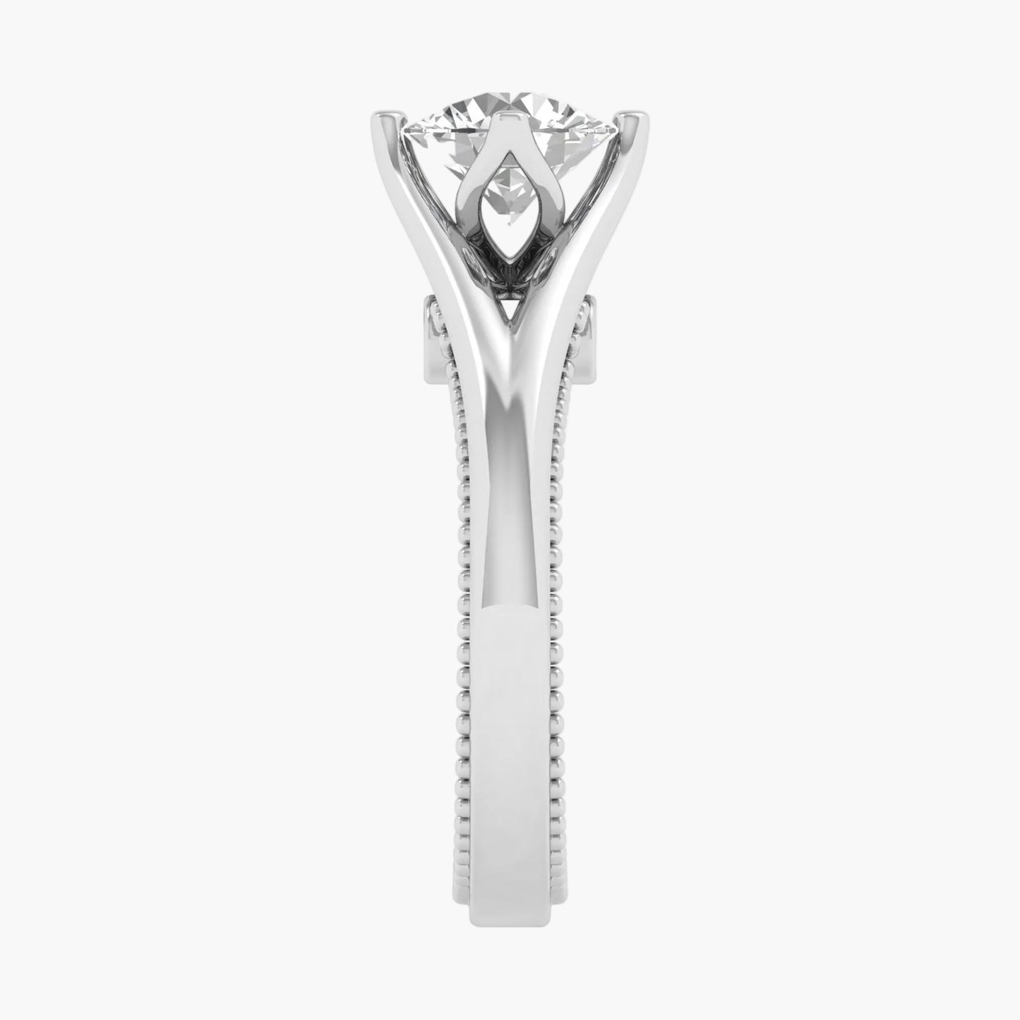 Silver ring with a diamond on a white background