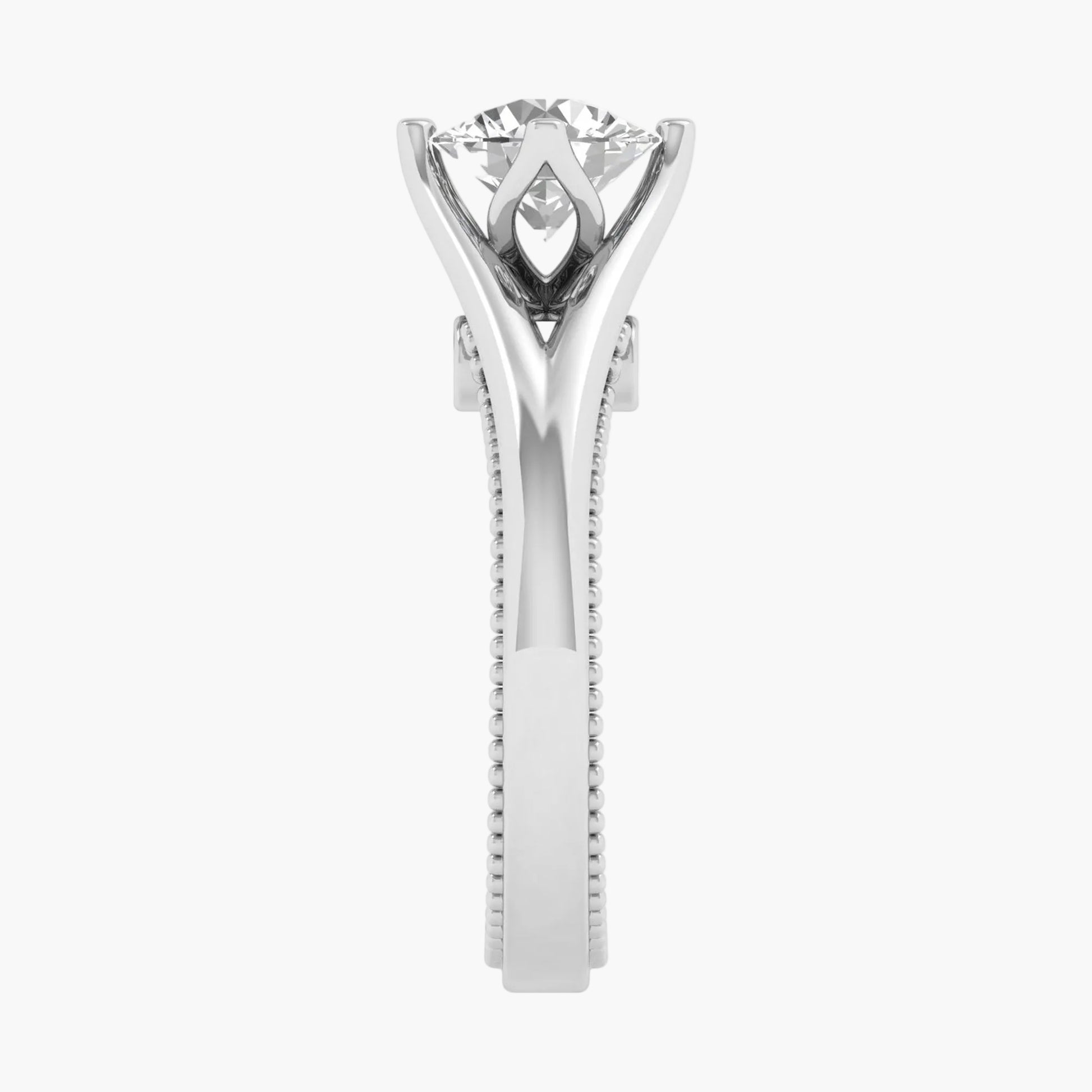 Silver ring with a diamond on a white background