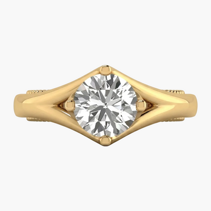 Gold ring with a diamond on a white background