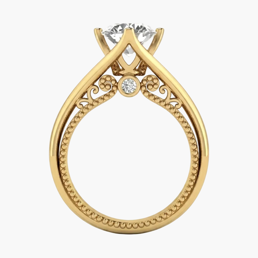 Gold ring with diamond on a white background