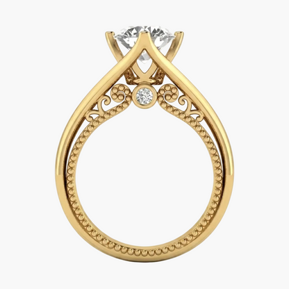 Gold ring with diamond on a white background