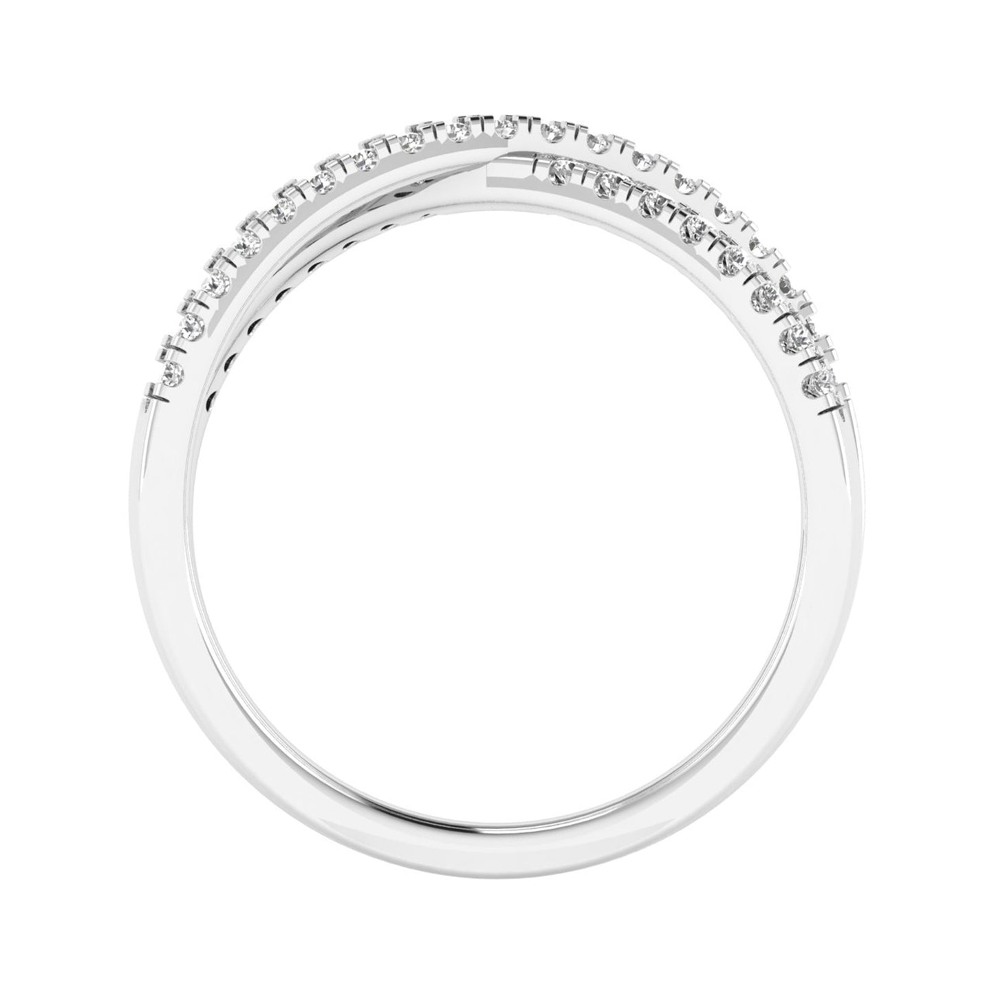 Silver ring with small diamonds on a white background