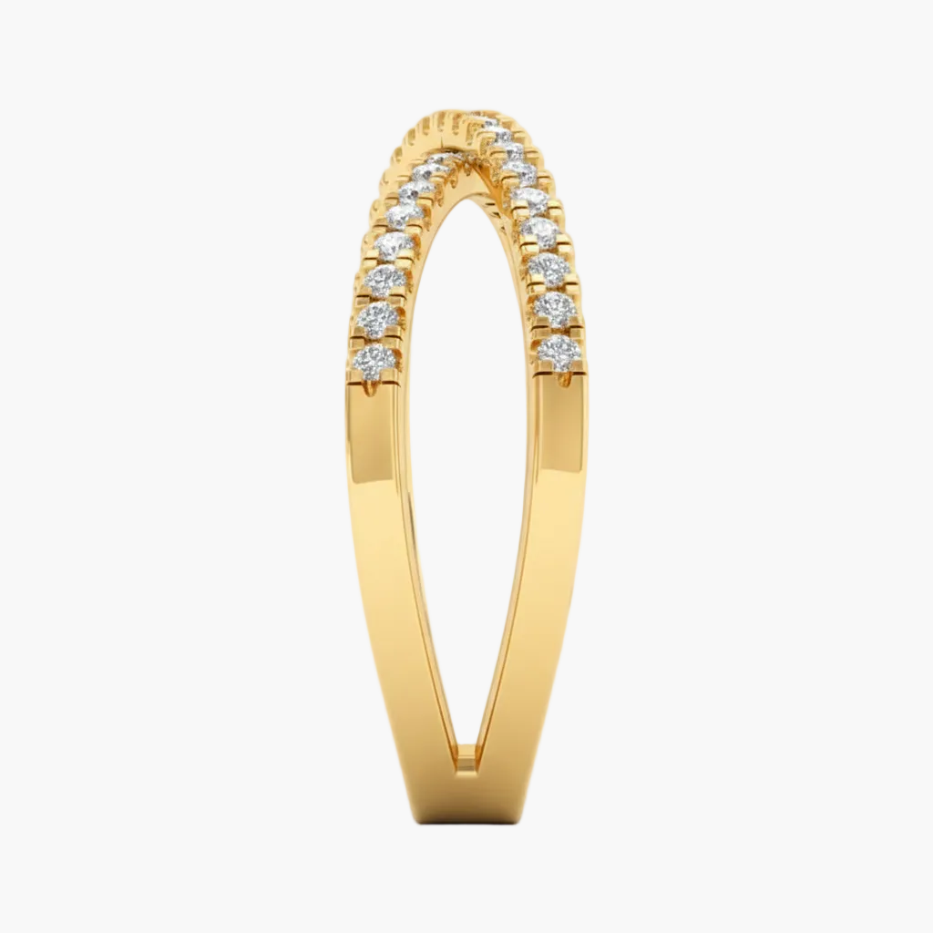 Gold ring with diamonds on a white background