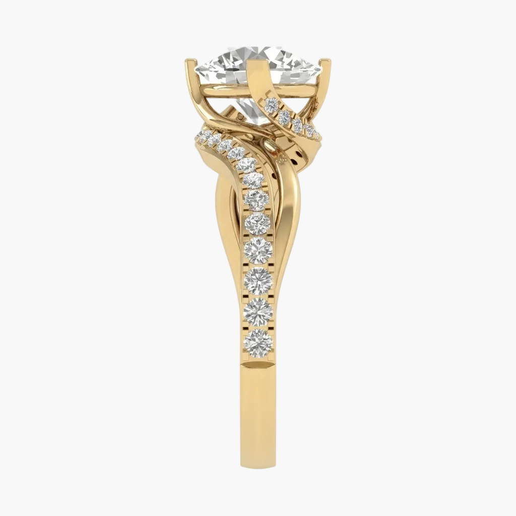 Gold ring with a diamond on a white background