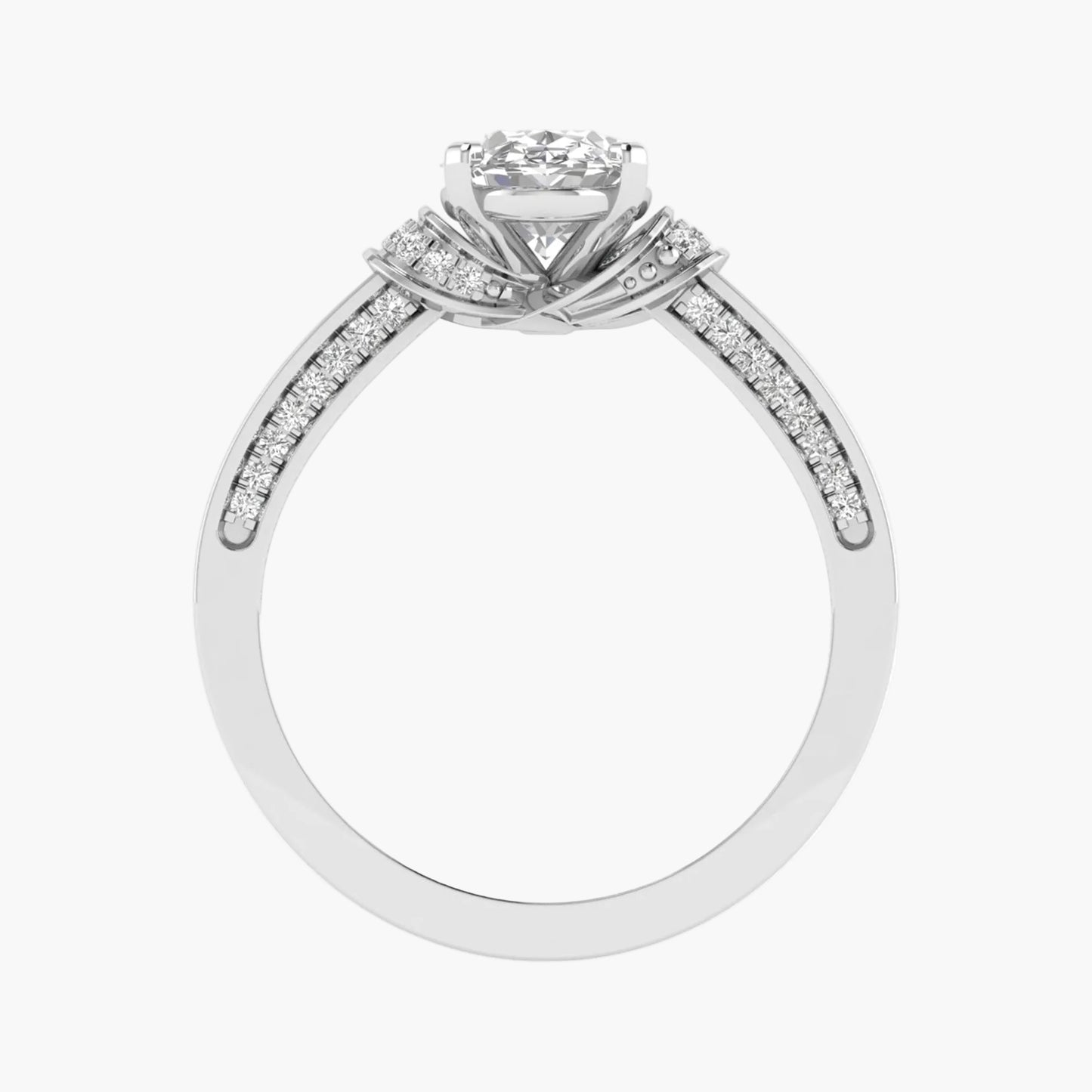 Diamond ring with a heart-shaped center stone on a white background