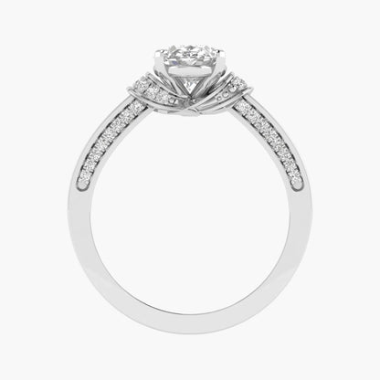 Diamond ring with a heart-shaped center stone on a white background