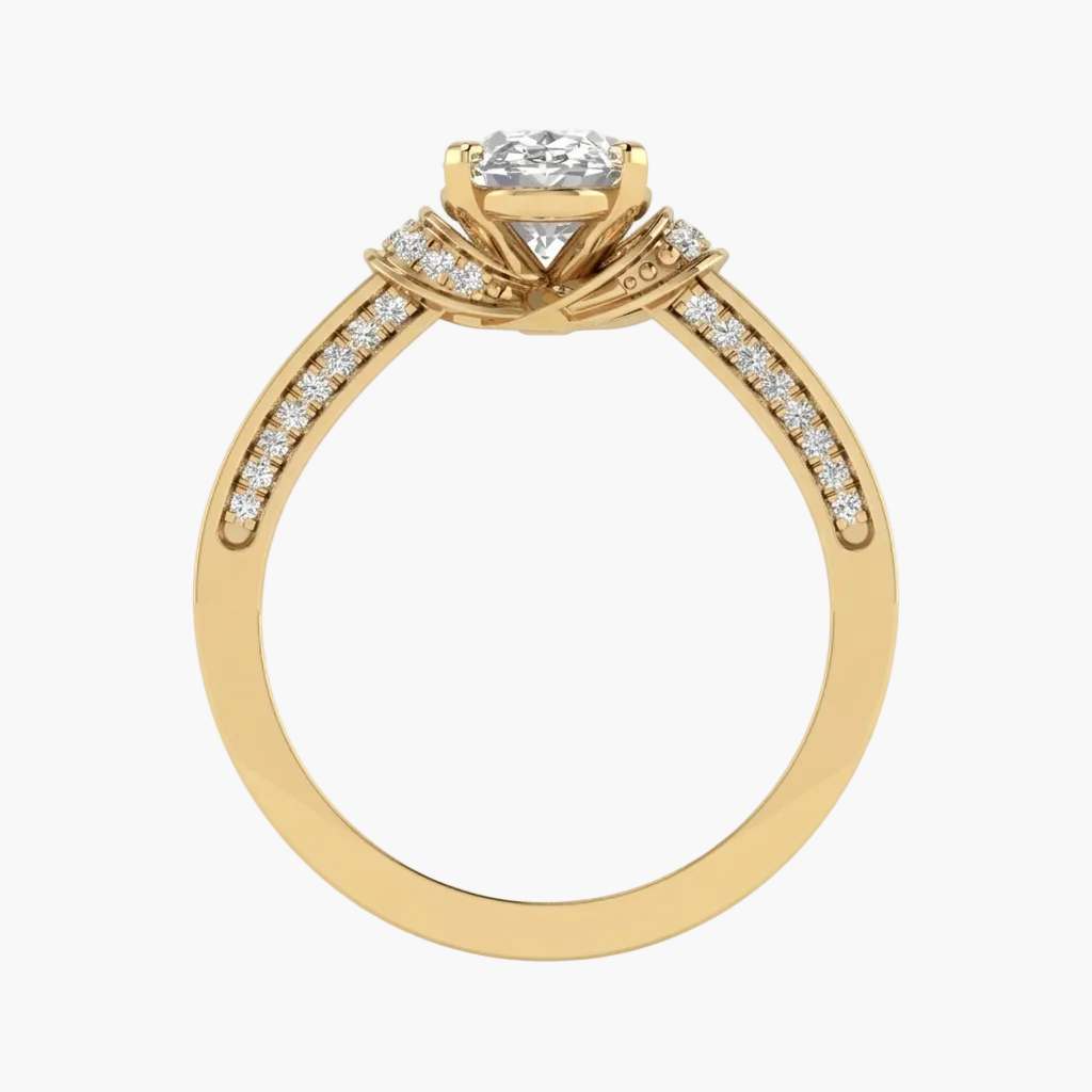 Gold ring with a diamond on a white background