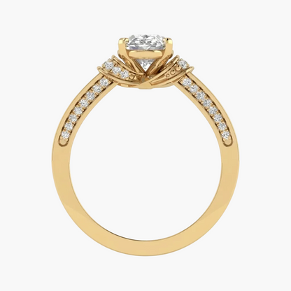 Gold ring with a diamond on a white background