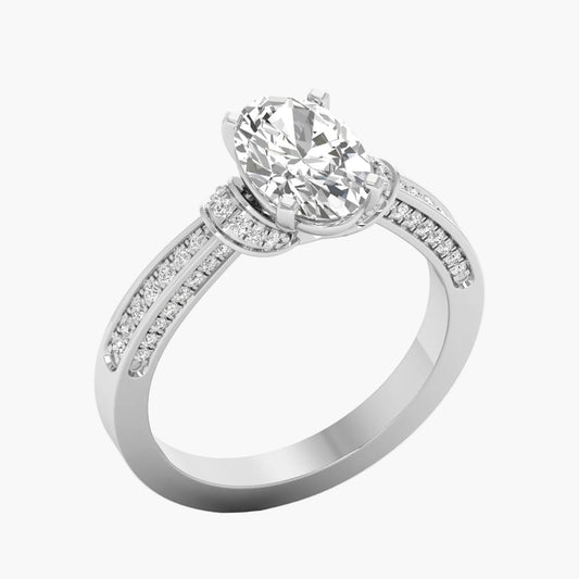 Diamond ring with a clear gemstone on a white background