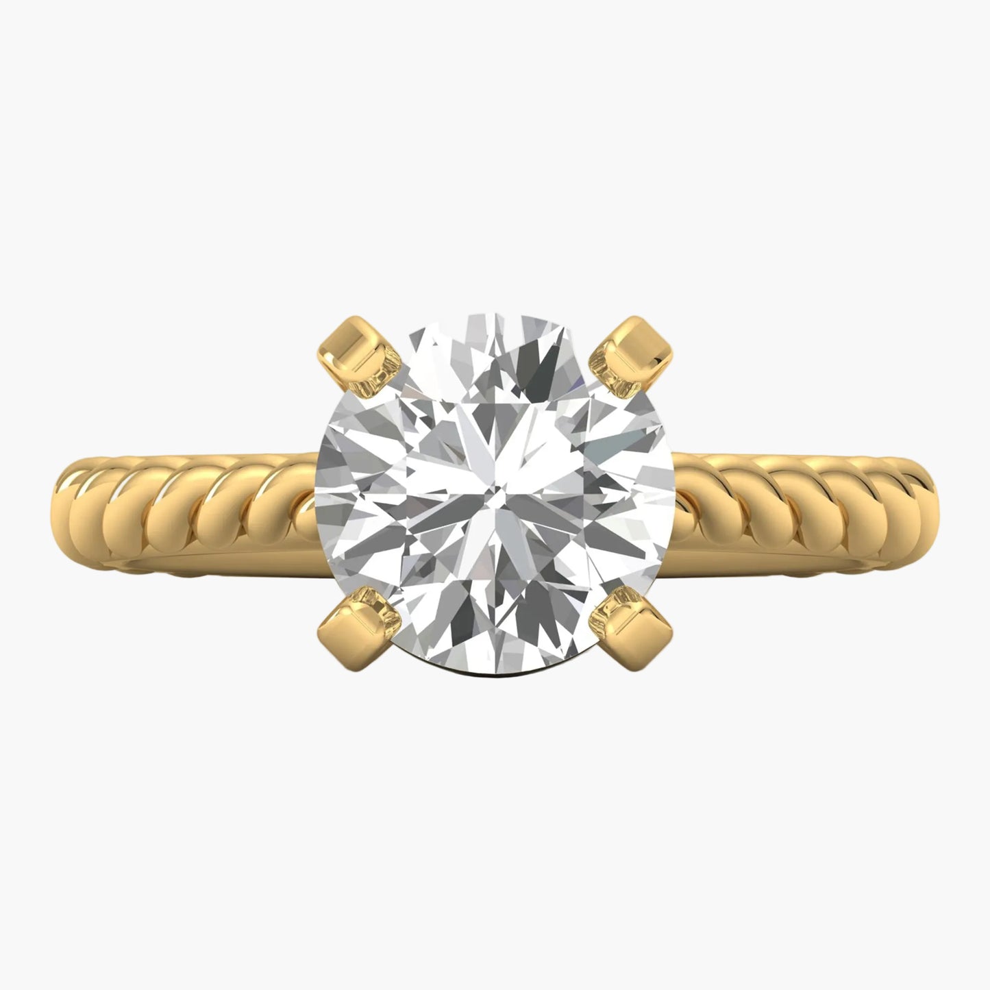 Gold ring with a large diamond on a white background
