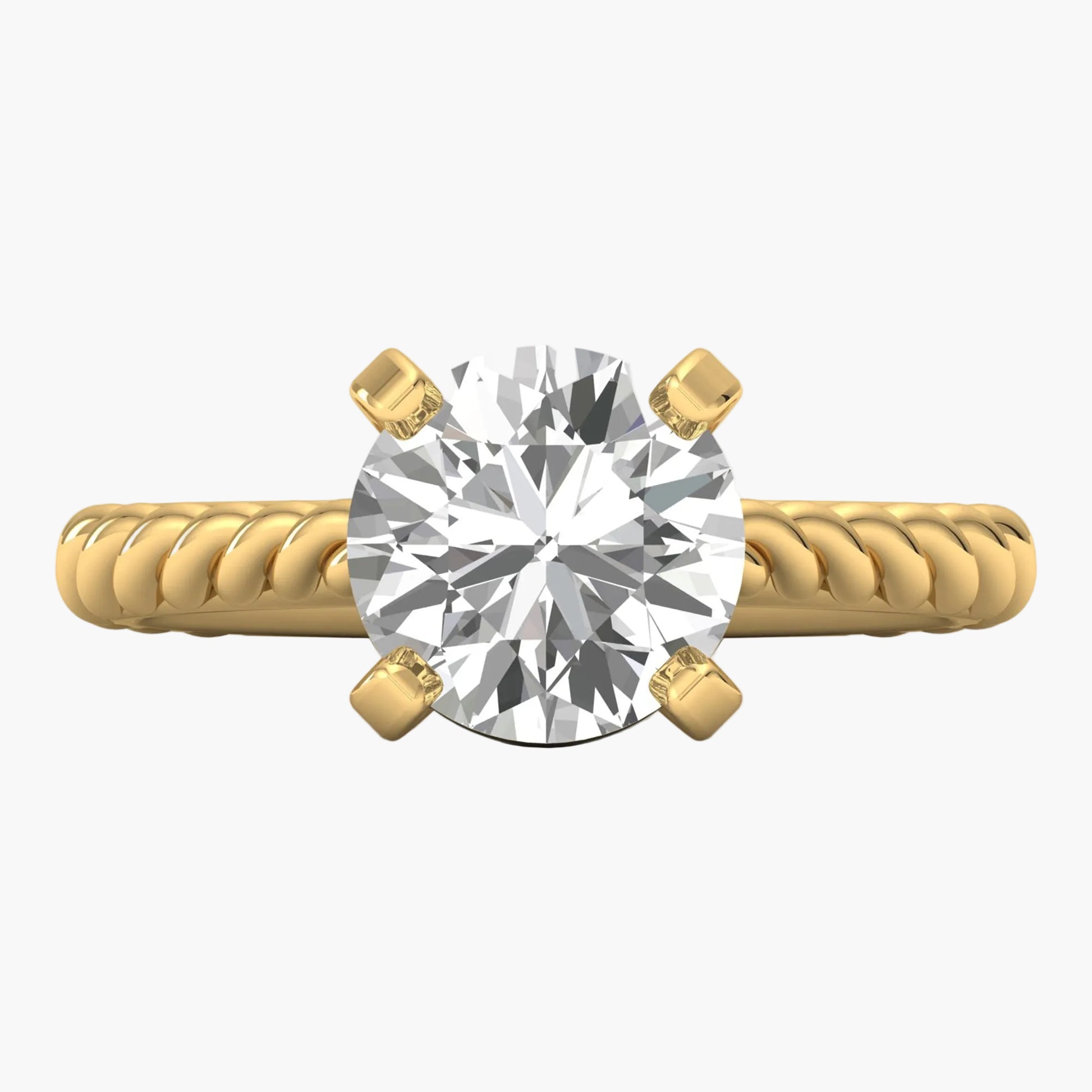Gold ring with a large diamond on a white background