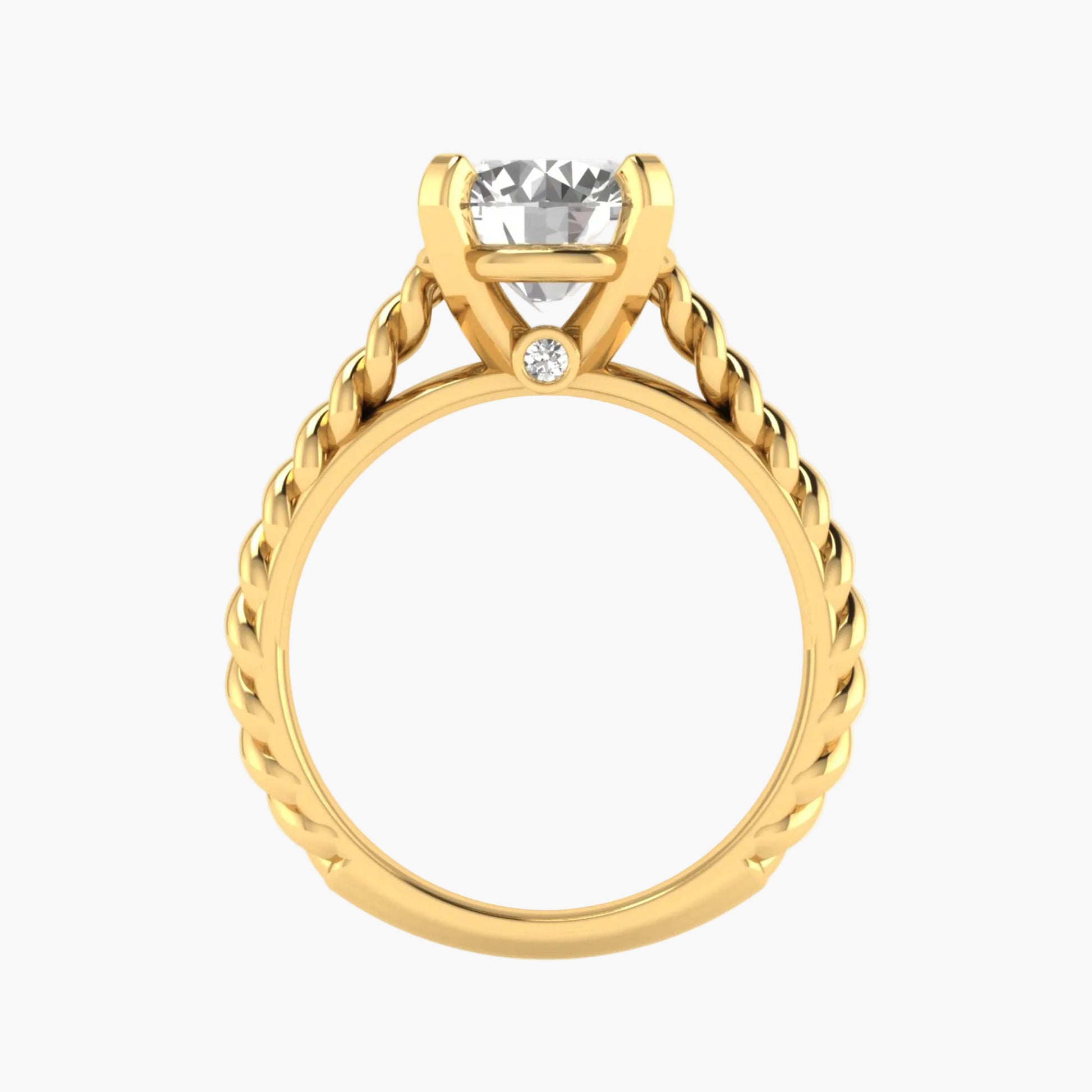 Gold ring with a diamond on a white background