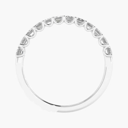 Silver ring with small diamonds on a white background