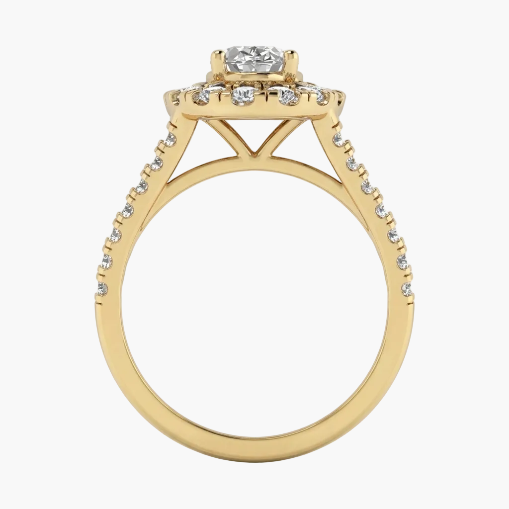 Gold ring with diamonds on a white background