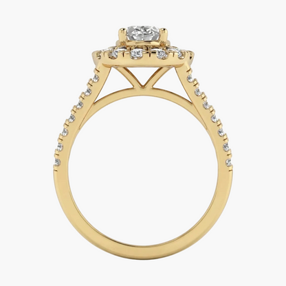 Gold ring with diamonds on a white background