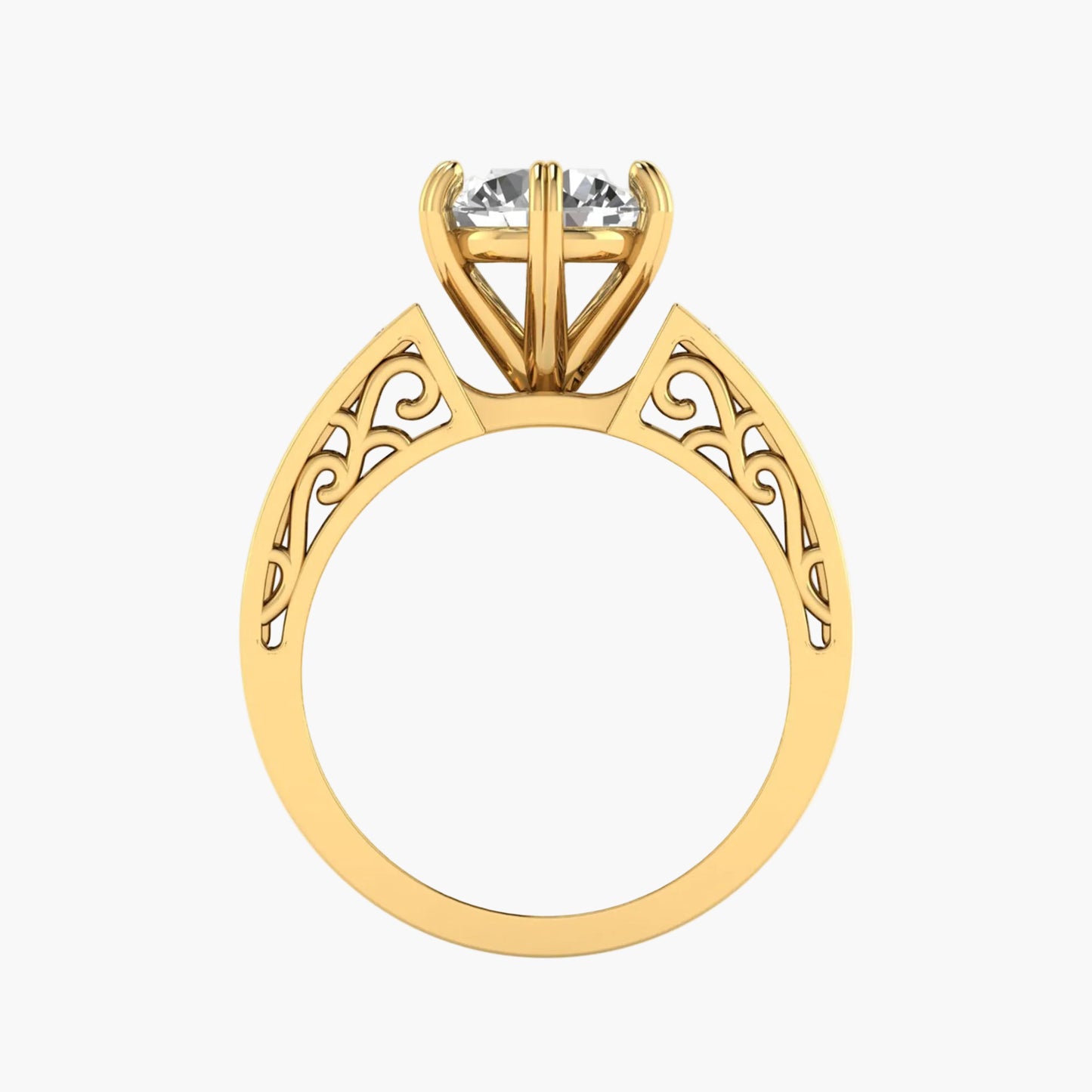 Gold ring with a diamond on a white background