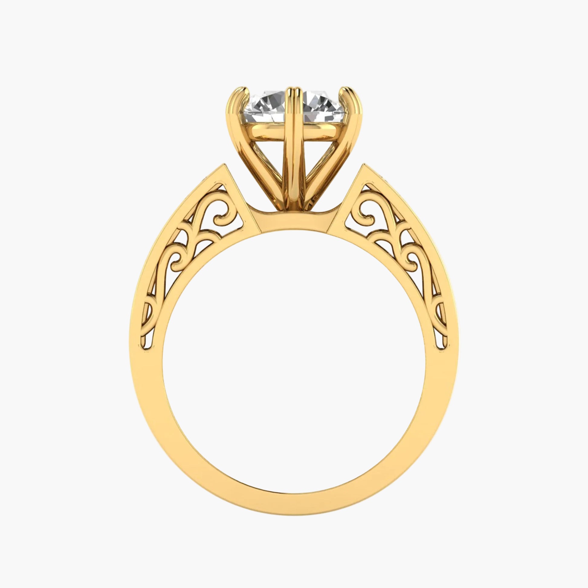 Gold ring with a diamond on a white background