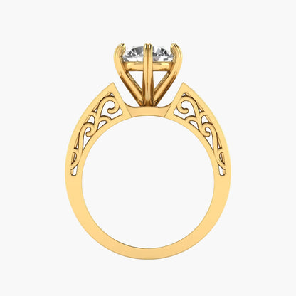 Gold ring with a diamond on a white background