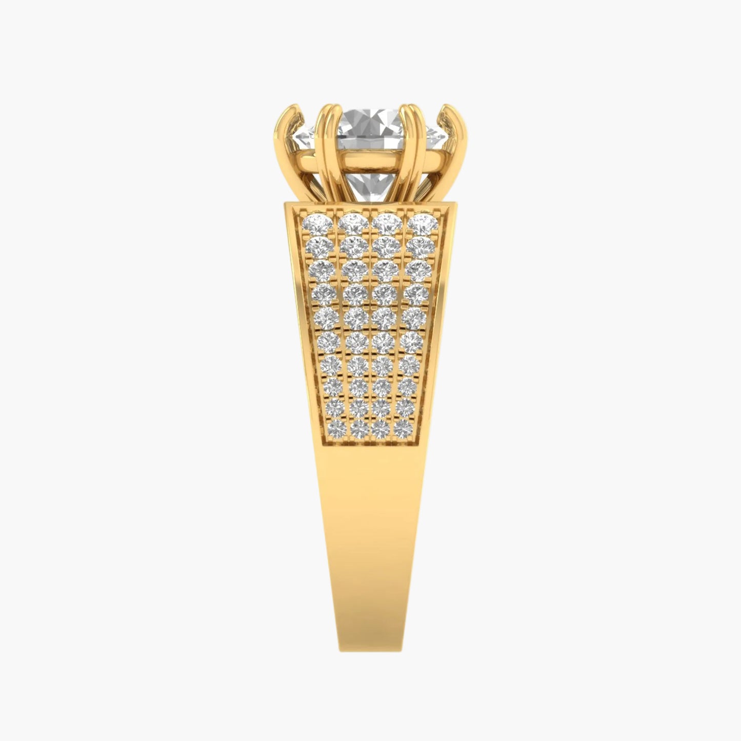 Gold ring with a diamond on a white background