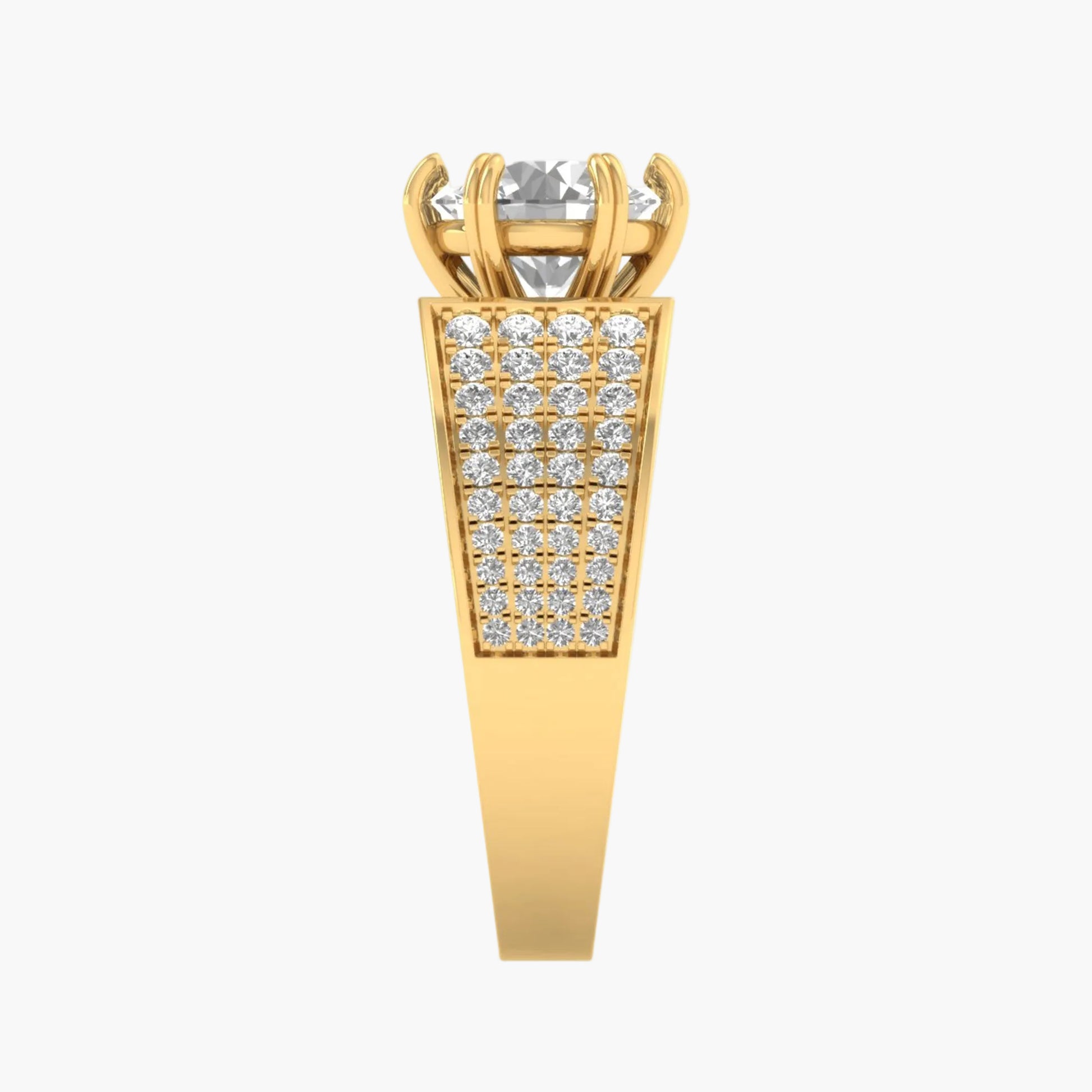 Gold ring with a diamond on a white background