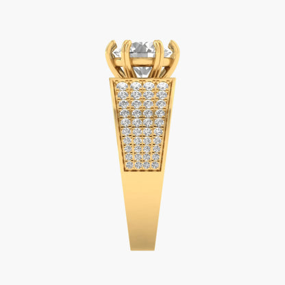 Gold ring with a diamond on a white background