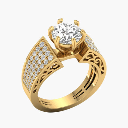 Gold ring with a diamond on a white background