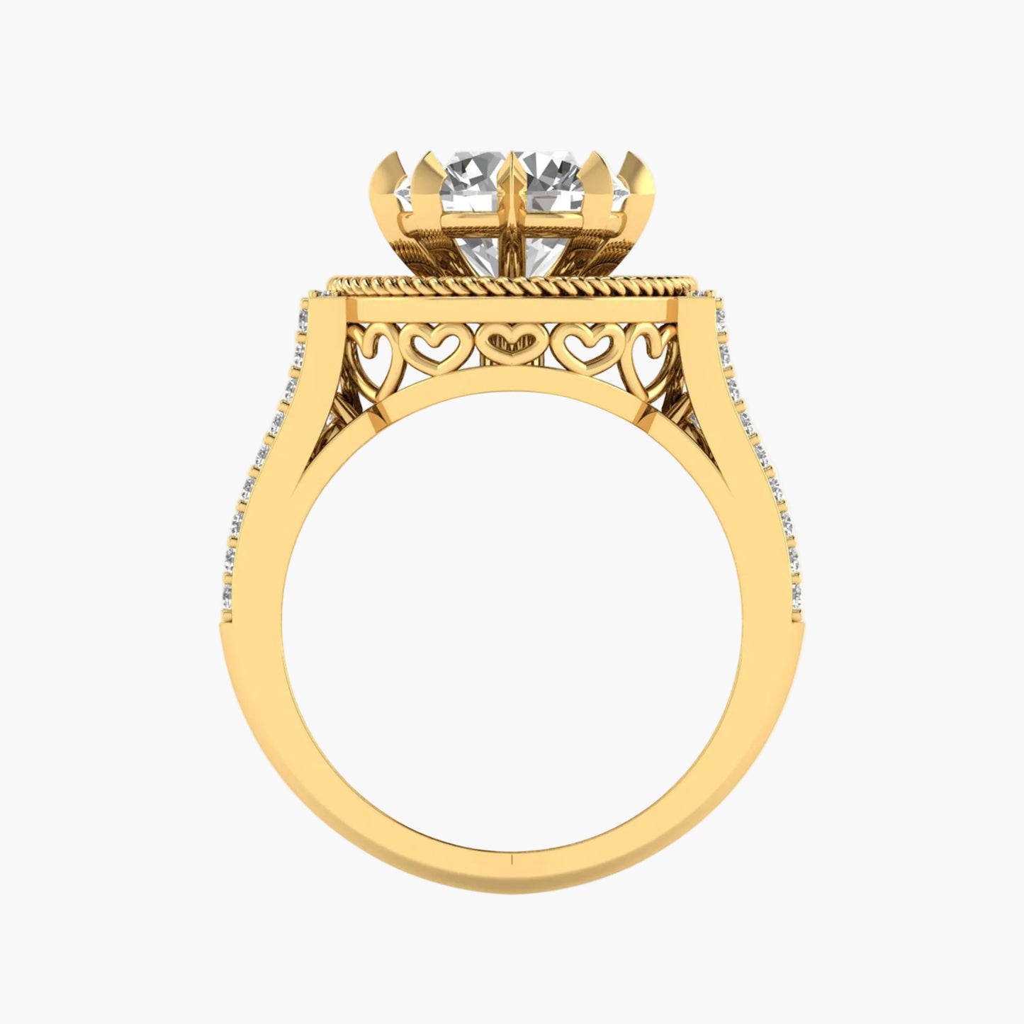 Gold ring with diamond on a white background
