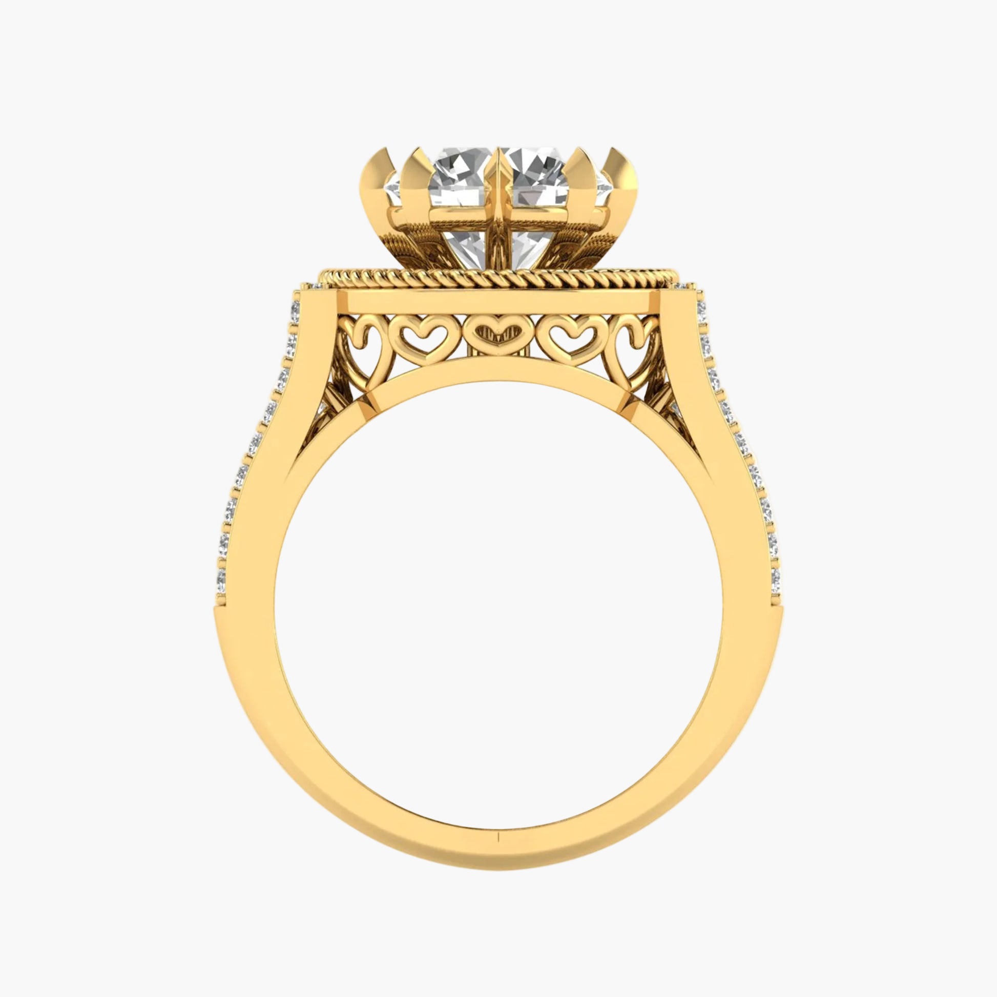 Gold ring with diamond on a white background
