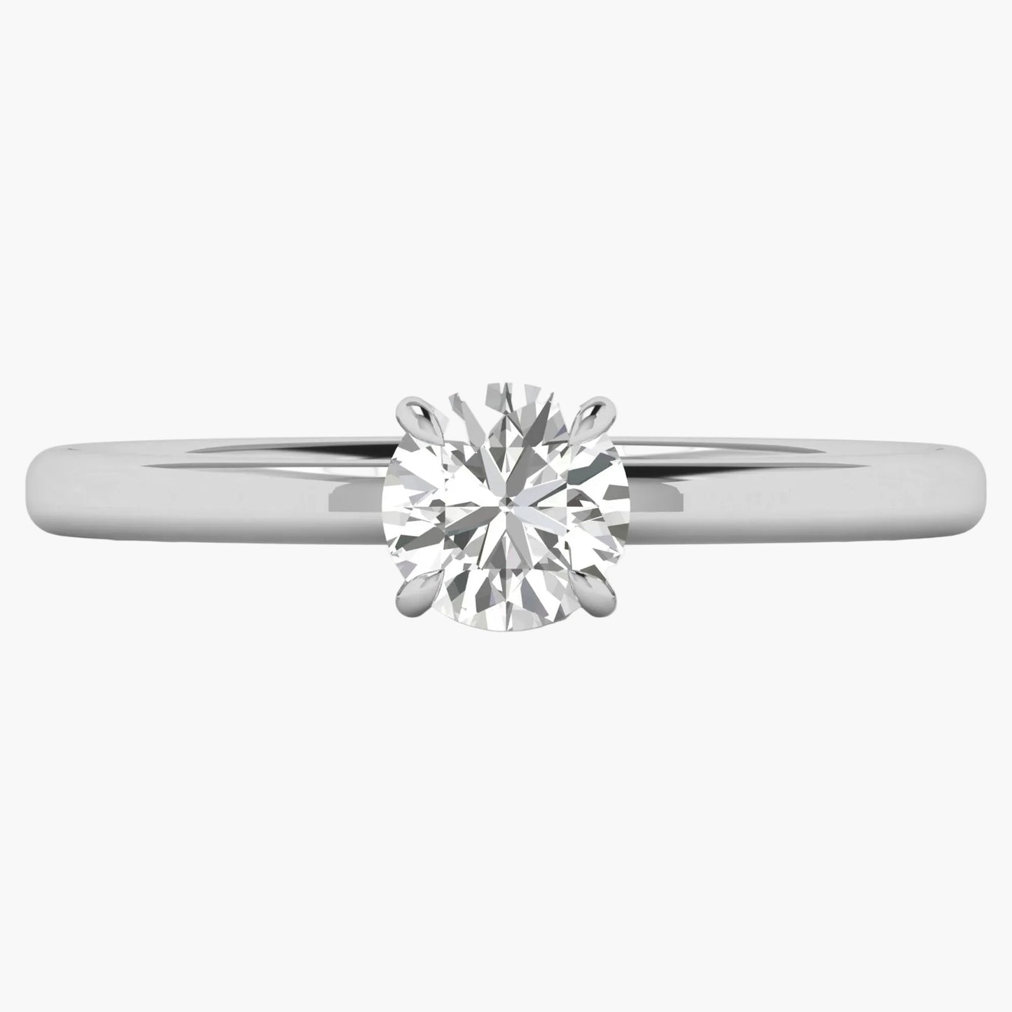 Diamond ring with a white gold band on a white background