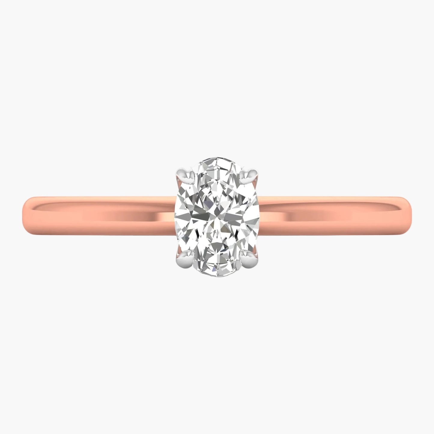 Rose gold ring with a diamond on a white background