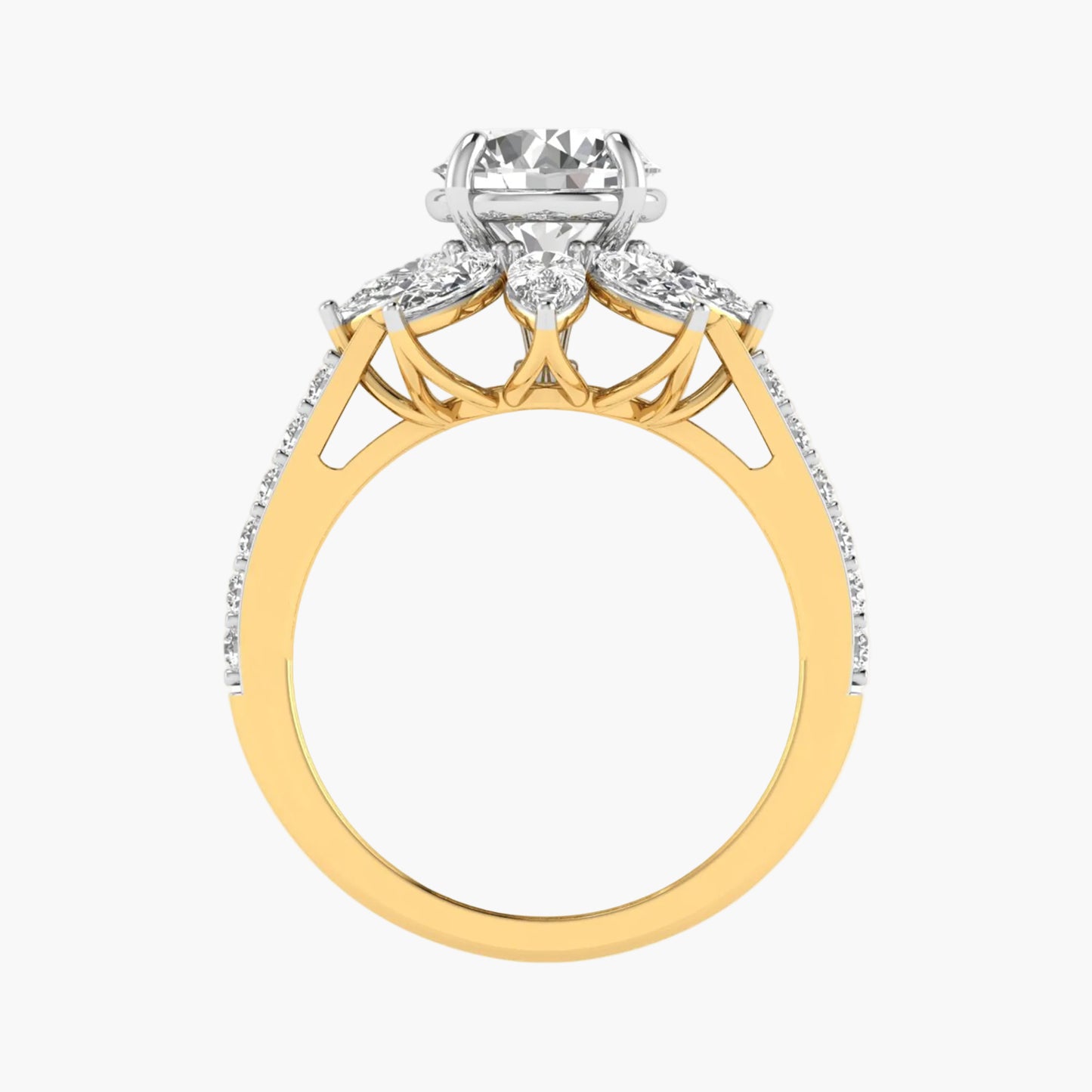 Gold ring with a diamond on a white background